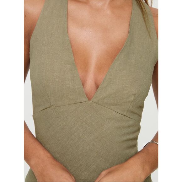 ✨Princess Polly PORTILLO LINEN BLEND MINI SZ 14 DRESS OLIVE✨ - Picture 6 of 11